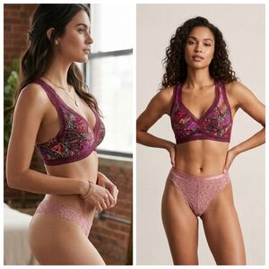 NWT PINK VS. Vibrant Patchwork Lace Bralette and Panty Set